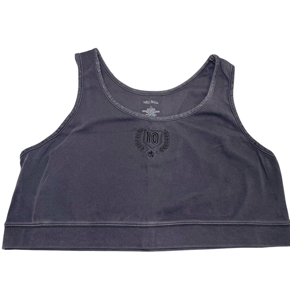 Black Cropped Tank Top with Embroidered Crest Wild Fable‎ 2x women's
